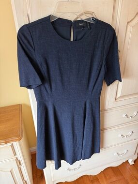Theory Navy Short-Sleeve Fit & Flare Tunic Dress
